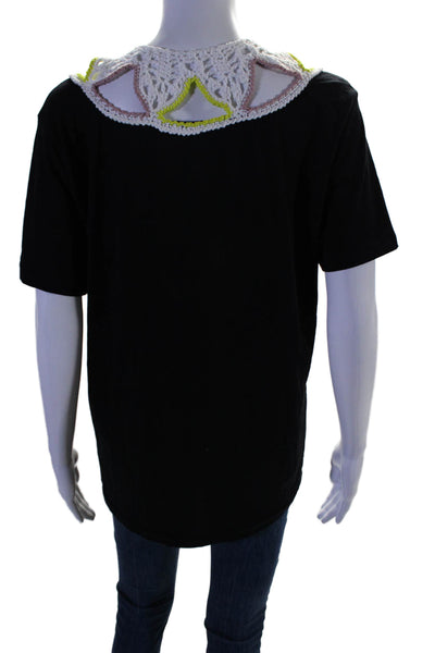 Michaela Buerger Womens Short Sleeve Crochet Collar Shirt Black Size Large