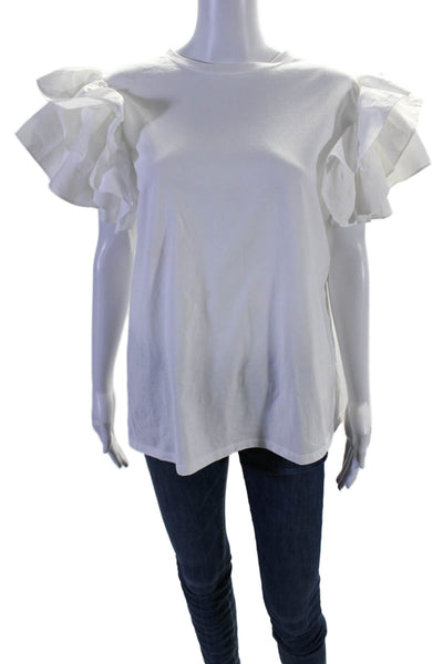 Alexander McQueen Womens Tiered Short Sleeve Scoop Neck Tee Shirt White IT 48