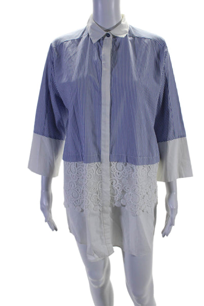 Zara Basic Collection Womens Cotton Striped Lace Trim Shirt Dress Blue Size XS