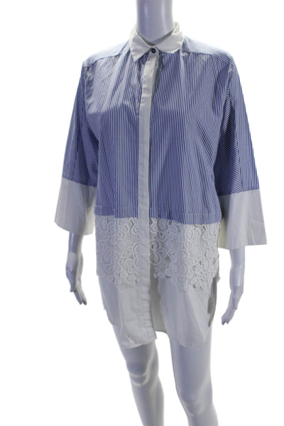 Zara Basic Collection Womens Cotton Striped Lace Trim Shirt Dress Blue Size XS