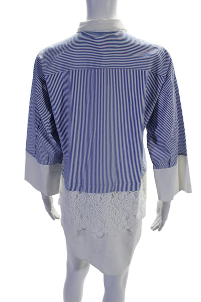 Zara Basic Collection Womens Cotton Striped Lace Trim Shirt Dress Blue Size XS