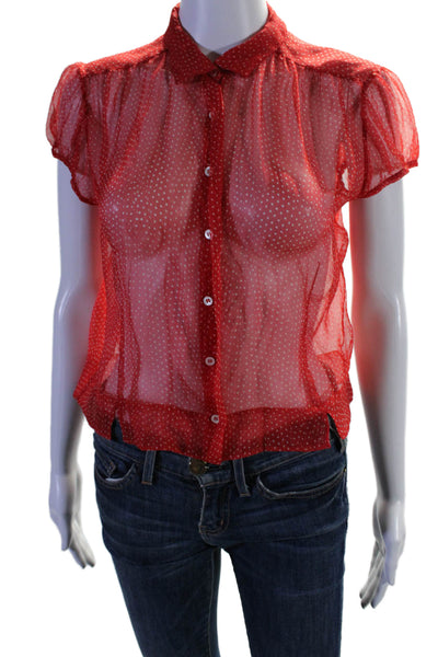 MHL Margaret Howell Girls Polka Dot Short Sleeve Button Up Blouse Red Size 10