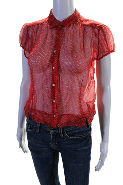 MHL Margaret Howell Girls Polka Dot Short Sleeve Button Up Blouse Red Size 10