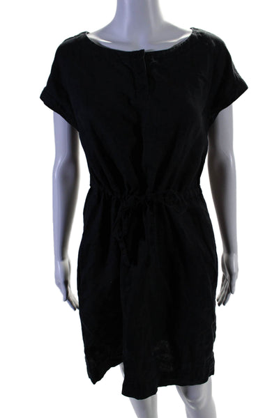 Eileen Fisher Womens Linen Drawstring Waist Sleeveless Dress Black Size XS