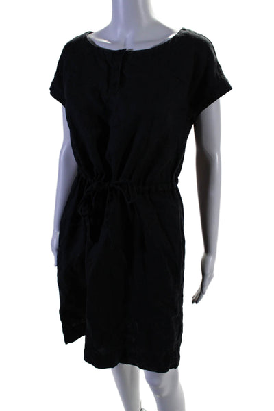 Eileen Fisher Womens Linen Drawstring Waist Sleeveless Dress Black Size XS