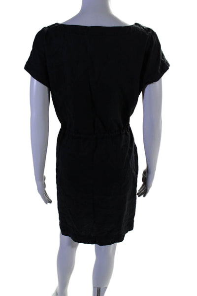 Eileen Fisher Womens Linen Drawstring Waist Sleeveless Dress Black Size XS