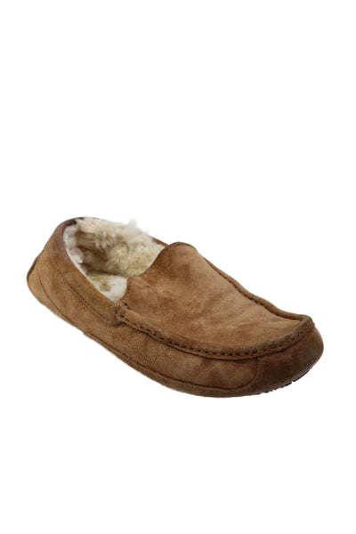 UGG Australia Mens Suede Sheepskin Ascot Moccasin Slippers Brown Size 7