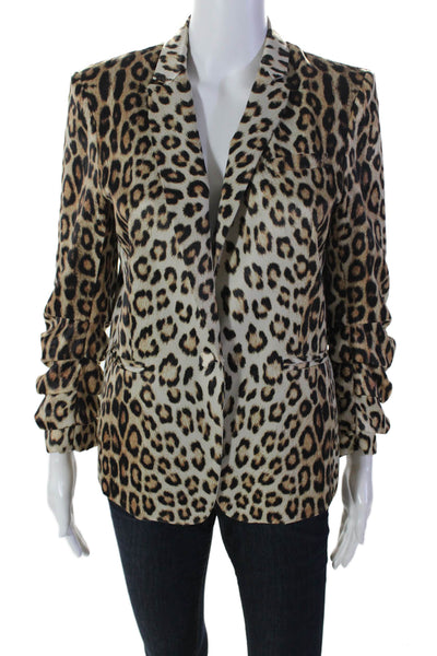 Generation Love Womens One Button Notch Lapel Animal Print Blazer Beige Small