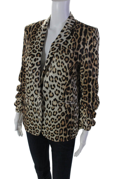 Generation Love Womens One Button Notch Lapel Animal Print Blazer Beige Small