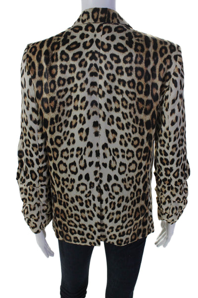 Generation Love Womens One Button Notch Lapel Animal Print Blazer Beige Small