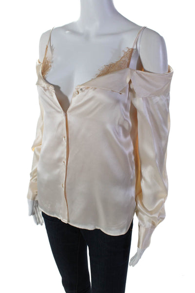 Jonathan Simkhai Womens Long Sleeve Button Down Collared Top Beige XS