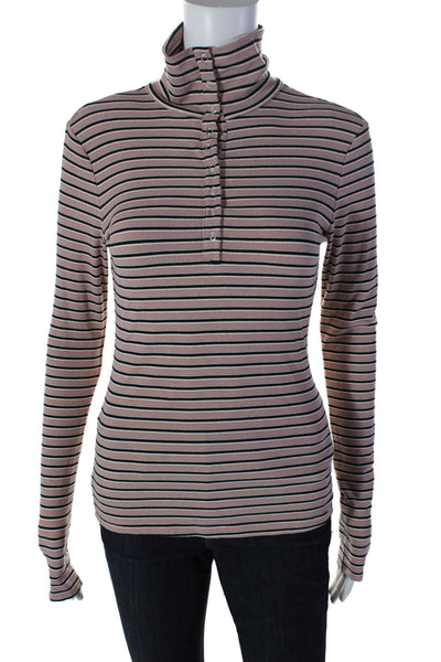 FRNCH Womens Thin Knit Turtle Neck Stripped Button Sparkly Top Pink Size