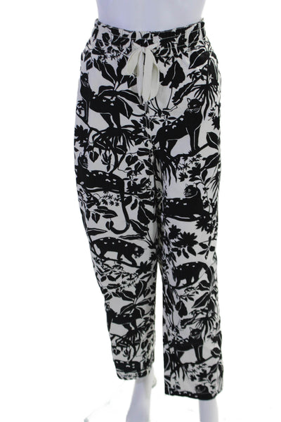 Maeve Anthropologie Womens Cotton Animal Print High-Rise Pants White Size L