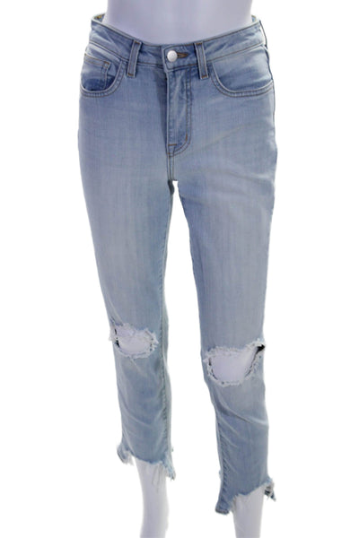 L' Agence Womens Light Wash Tapered Leg Distressed Jeans Blue Size 25