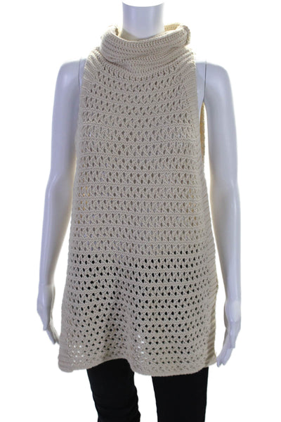 Free People Womens Cotton Knitted Sleeveless Turtleneck Blouse White Size S