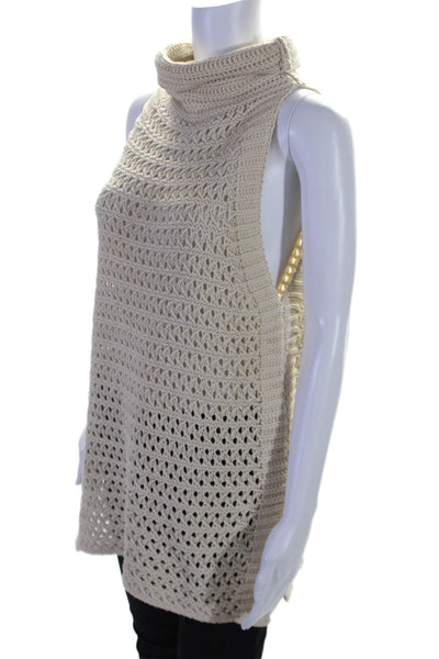 Free People Womens Cotton Knitted Sleeveless Turtleneck Blouse White Size S