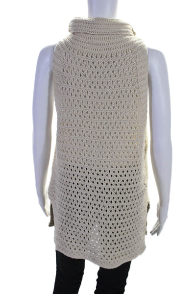 Free People Womens Cotton Knitted Sleeveless Turtleneck Blouse White Size S