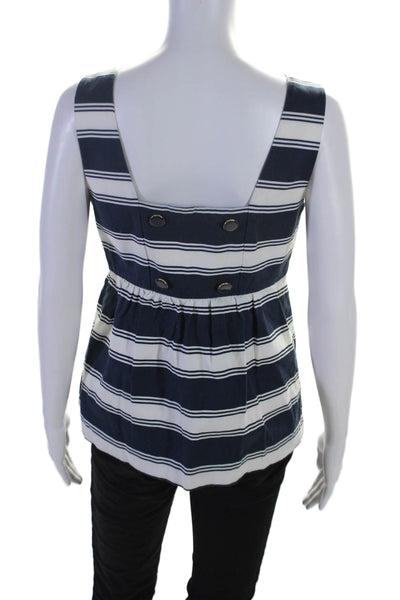 Vineyard Vines Girls Cotton Striped Sleeveless Charmed Ruffled Dress Blue Size 4