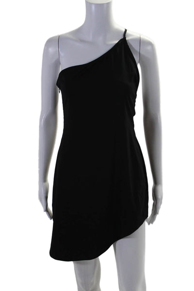 Guizio Womens One Shoulder Sleeveless Asymmetrical A Line Dress Black Size Mediu