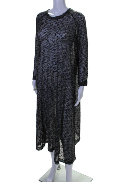 Alembika Womens Open Knitted Textured Mesh Long Sleeve Midi Dress Black Size M