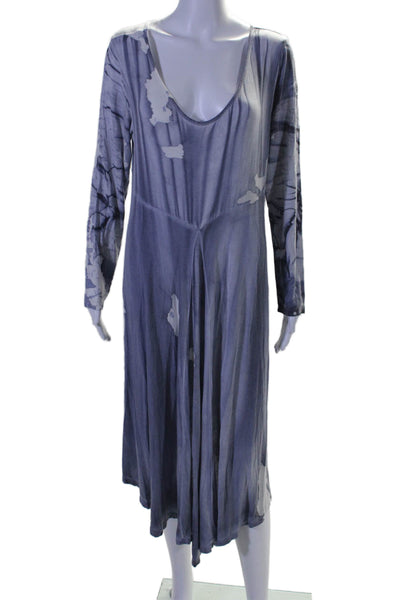 Annie Turbin Womens Tie Dye Round Neck Long Sleeve Maxi Dress Blue Size M