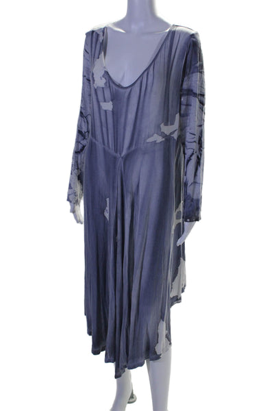 Annie Turbin Womens Tie Dye Round Neck Long Sleeve Maxi Dress Blue Size M