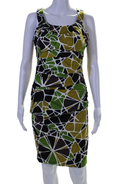 Jax Womens Cotton Geometric Ruched Zipped Sleeveless Midi Dress Green Size 8