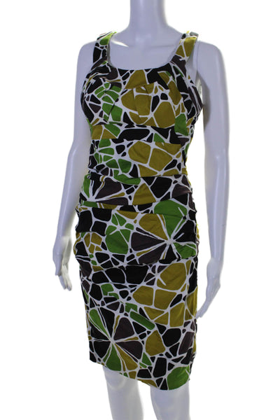 Jax Womens Cotton Geometric Ruched Zipped Sleeveless Midi Dress Green Size 8