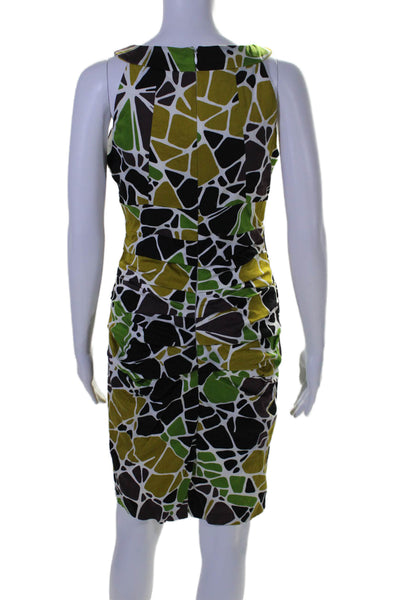 Jax Womens Cotton Geometric Ruched Zipped Sleeveless Midi Dress Green Size 8