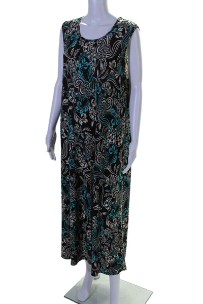 Serengeti Womens Floral Print Round Neck Sleeveless Tank Dress Blue Size 1X