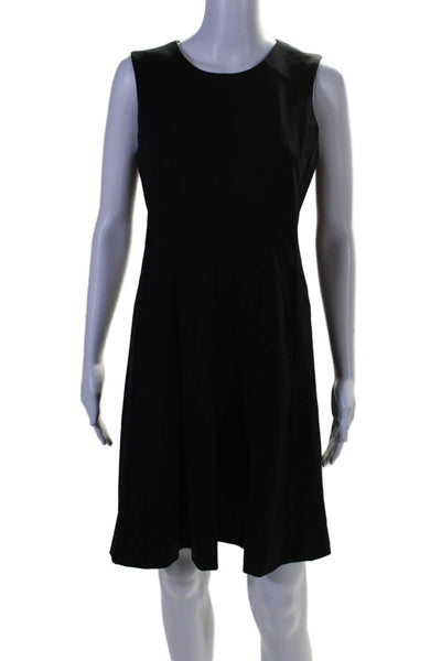 Theory Womens Wool Zipped Round Neck Sleeveless Pleated Dress Black Size 6