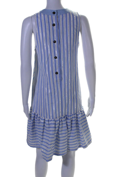 Imperial Womens Metallic Striped Print Back Button Drop Waist Dress Blue Size S