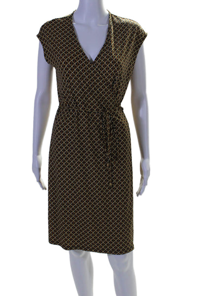 Michael Michael Kors Womens Abstract Print V-Neck Tied Wrap Dress Brown Size M