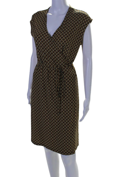 Michael Michael Kors Womens Abstract Print V-Neck Tied Wrap Dress Brown Size M