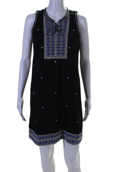 Madewell Womens Cotton Embroider Spotted Tassel Tied A-Line Dress Navy Size 2