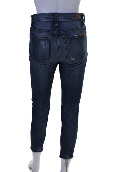 7 For All Mankind Womens The Ankle Skinny Dark Washed Jeans Blue Size EUR 27