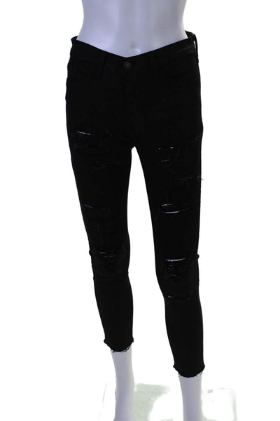 Flying Monkey Womens Buttoned Distress Zipped Skinny Leg Pants Black Size EUR 28