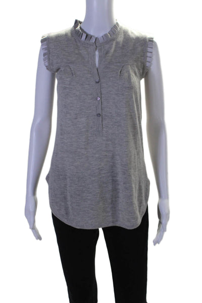 La Mallina Womens Cashmere Pleated Collared V-Neck Sleeveless Blouse Gray Size S