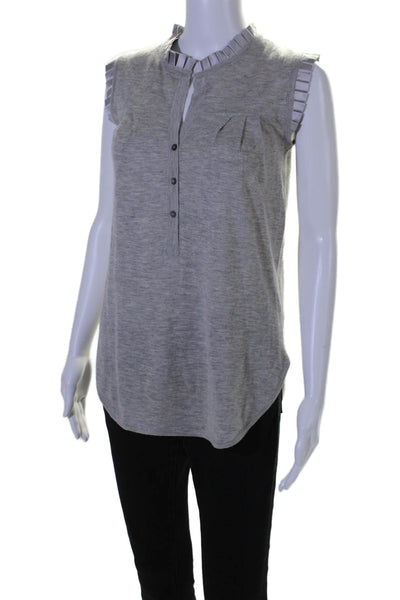 La Mallina Womens Cashmere Pleated Collared V-Neck Sleeveless Blouse Gray Size S