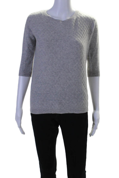 Kinross Cashmere Womens Cashmere Knitted Textured Back Zip Sweater Gray Size XS