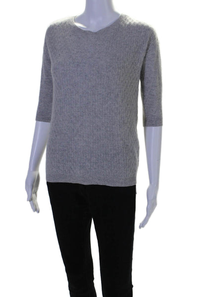 Kinross Cashmere Womens Cashmere Knitted Textured Back Zip Sweater Gray Size XS