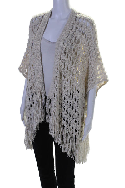 360 Sweater Women's Sleeveless Fringe Open Front Cotton Cardigan Beige Size S