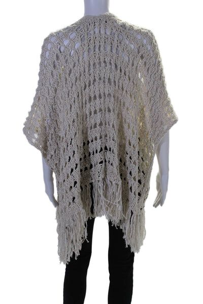 360 Sweater Women's Sleeveless Fringe Open Front Cotton Cardigan Beige Size S