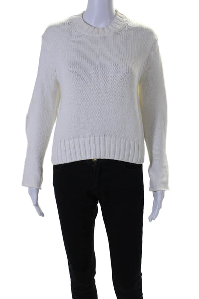 360 Sweater Womens Round Neck Long Sleeves Pullover Cotton Sweater Beige Size XS