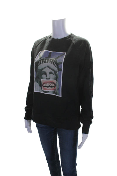 Marc Jacobs Womens Long Sleeve Crewneck Graphic Sweater Black Size XS