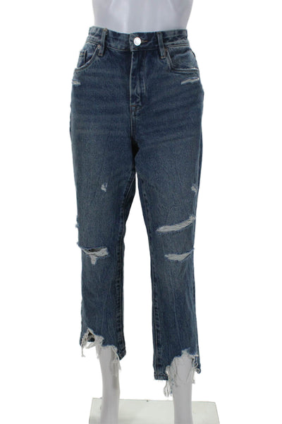 BLANKNYC Womens Blue Distress High Rise The Madison Crop Straight Jeans Size 27