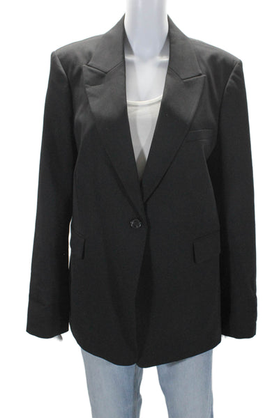 Argent Womens Black Wool One Button Faux Pockets Long Sleeve Blazer Size 36