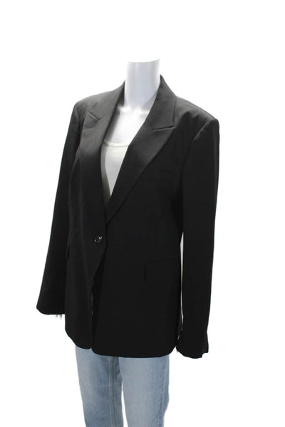 Argent Womens Black Wool One Button Faux Pockets Long Sleeve Blazer Size 36