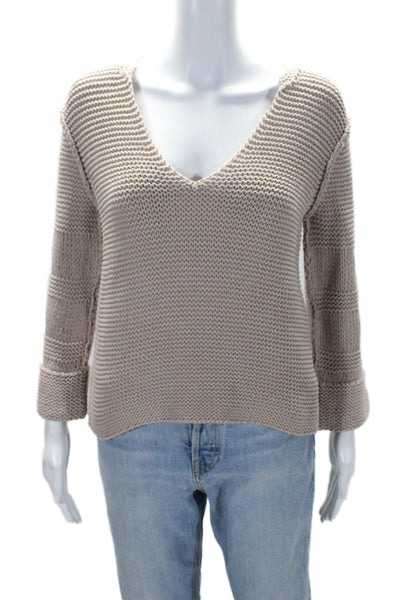 Brochu Walker Women's V-Neck Long Sleeves Boxy Pullover Sweater Beige Size XS