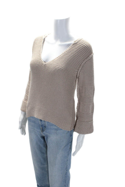 Brochu Walker Women's V-Neck Long Sleeves Boxy Pullover Sweater Beige Size XS